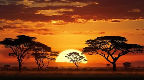 Atardecer En Una Reserva Natural De Sudáfrica Lanzando Siluetas De