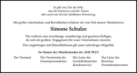 Traueranzeigen Von Simone Schulze Trauer Anzeigen De