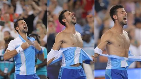 Novak Djokovic Rips Off Shirt Celebration In Cincinnati Youtube