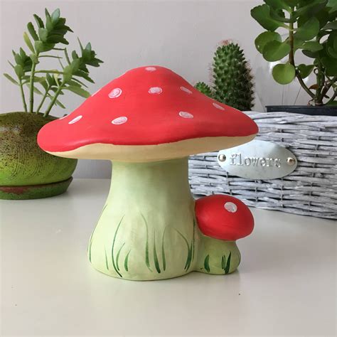 Ceramic Mushrooms Painted Mushrooms Garden Decor Outdoor Etsy