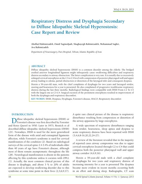 Pdf Respiratory Distress And Dysphagia Secondary To Diffuse Idiopathic Skeletal Hyperostosis