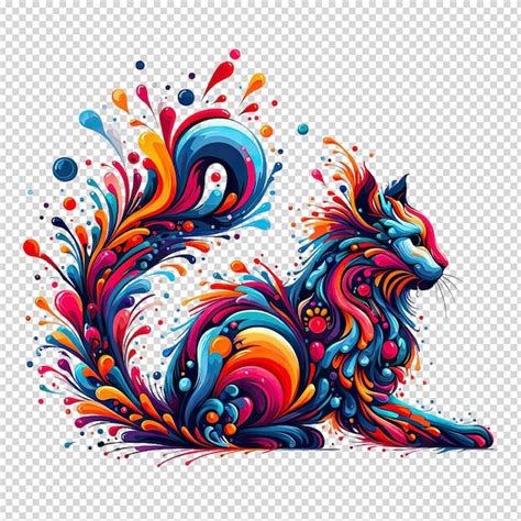 Un Gato Colorido Con Salpicaduras Coloridas De Pintura En La Cabeza