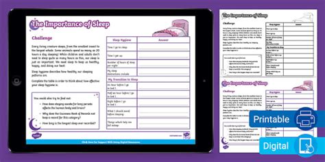 The Importance Of Sleep Worksheet For Rd Th Grade Twinkl