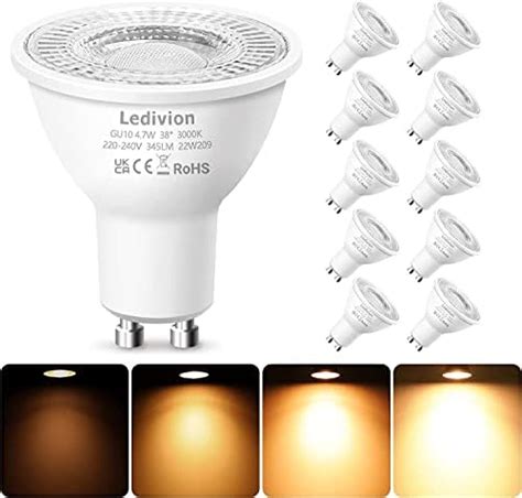 Ledivion Gu10 Led Bulbs Warm White Dimmable 4 7w Led Spotlight Bulb