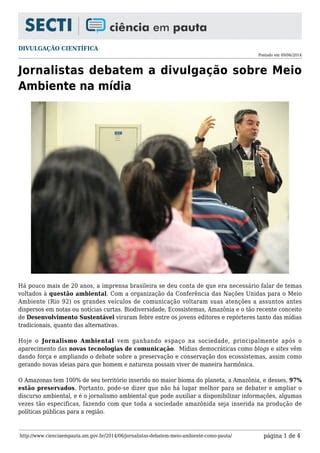 Jornalistas debatem a divulgação sobre meio ambiente na mídia PDF