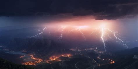 Relámpagos en clima tormentoso de montaña y desastres naturales