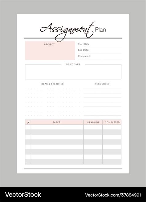 Assignment planner template Royalty Free Vector Image