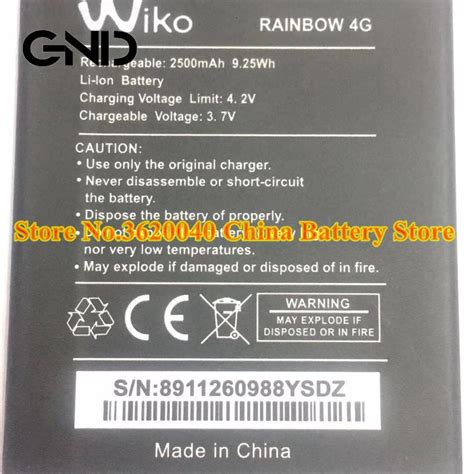 Gnd V Mah Wh Rainbow G Replacement Battery For Wiko Rainbow