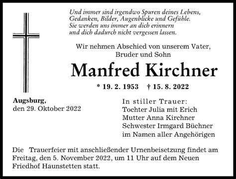 Traueranzeigen Von Manfred Kirchner Augsburger Allgemeine Zeitung