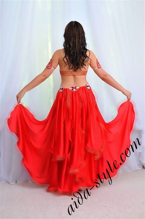 Red Belly Dance Outfit With Short Long Skirt Aida Style