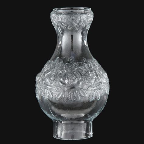 Embossed Roses Oil Lamp Chimney Clear Crystal 3 inch Bottom Fitter ...