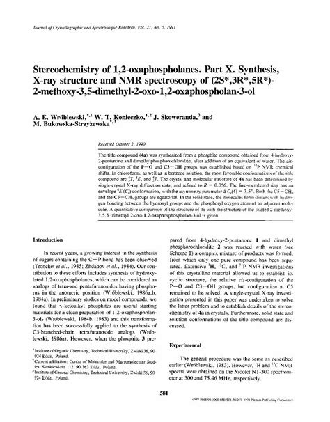 PDF Stereochemistry Of 1 2 Oxaphospholanes Part X Synthesis X Ray