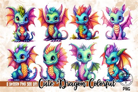 Cute Dragon Colorful Sublimation Clipart Graphic By Mfreem · Creative