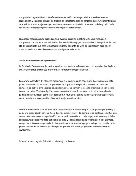 Compromiso Organizacional El Compromiso De Los Empleados Es