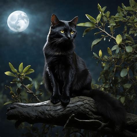 Premium Ai Image A Sleek Black Cat Perched Atop A Tree Branch Its Fur