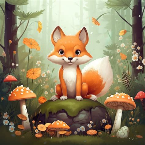 Premium AI Image | Cute Cartoon Fox in Autumn Forest Autumn illustration