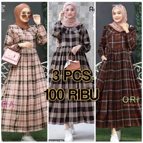 Jual PROMO Termurah MiDi Dress Tartan Kotak Kotak Dress Motif Kotak