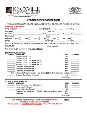 Fillable Online Utilities Service Order Form Kccsmgcom Fax Email