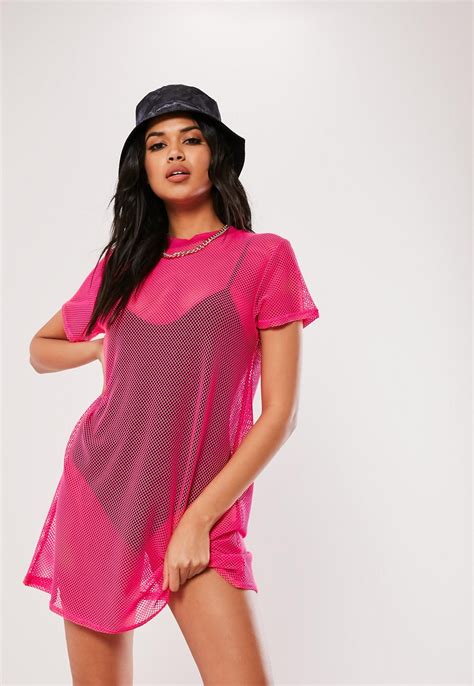 Pink Oversized Fishnet T Shirt Dress Missguided Shirt Dress Rave