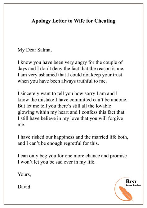 Apology Letter Template To Wife Sample Example Lettering Letter