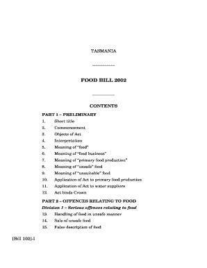 Fillable Online Parliament Tas Gov Food Bill 2002 TAS Parliament Of