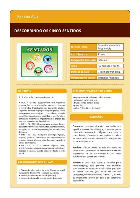 Plano De Aula Descobrindo Os Cinco Sentidos Aprender E Brincar The