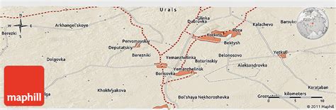shaded relief panoramic map  korkino