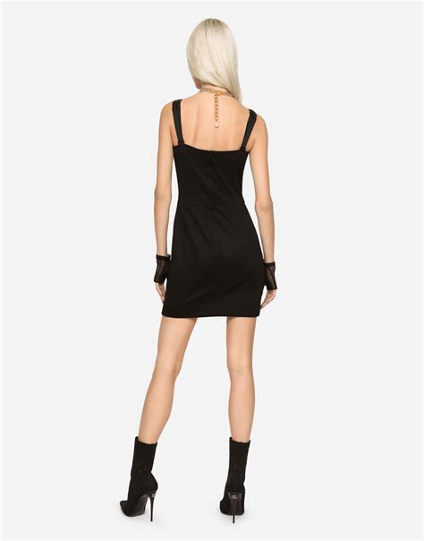 Short Milano Rib Dress With Dg Logo In Black For Dolceandgabbana® Us