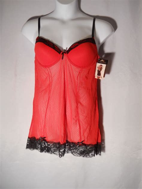 2 Piece Plus Size Just Sexy Lingerie 2X 3X Red Black Lace Babydoll Thong For Sale