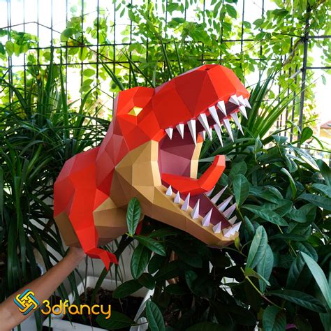 T Rex Trophy Sculpture Diy Dinosaur Papercraft D Wall Art Etsy