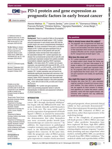 PDF PD 1 Protein And Gene Expression In Early Breast Cancer