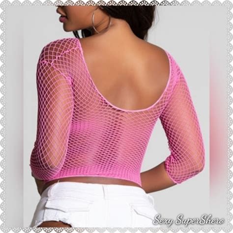 Sexy SuperShero Tops Rocker Babe Fishnet Long Sleeve Lingerie Cami