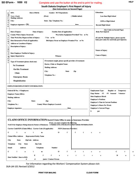 Fillable Form Dlr Lm 101 South Dakota Employer S First Report Of