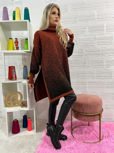 Poncho Tricot Gola Boba Jacquard Degrade Amplo Loja Do Tric