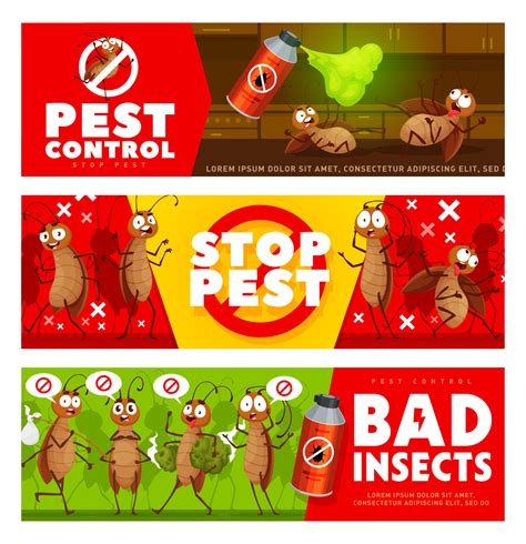 Pest Control Banners Cartoon Cockroach Characters 25449123 Vector Art At Vecteezy