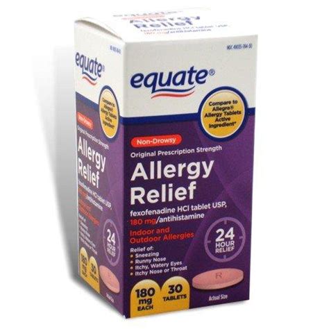 Equate Fexofenadine 180mg Allergy Relief Tablets 30 Ct Compare To