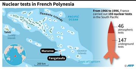 Map Locating French Nuclear Tests In The South Pacific Between 1966 And 1996 By Agence France