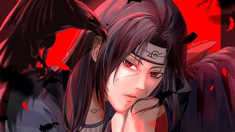 Red Eyes Sad Face Itachi Uchiha With Black Eagle Hd Naruto Wallpapers