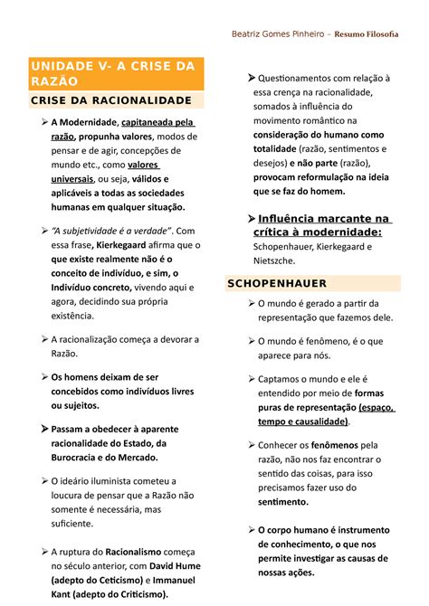 Resumo Unidade V A Crise Da Raz O Na Filosofia Unidade V A Crise