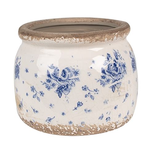 Clayre Eef Bloempot X Cm Beige Blauw Keramiek Roosjes