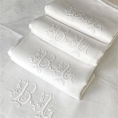 Antique French Set Of 4 BL Monogram White Napkins Hand Etsy In 2022