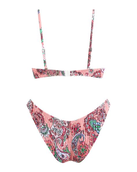 VOLAFA Women S Triangle Bikini Set Smocked Textured Scoop Frilled Print Ruched Elastic Swimsuit