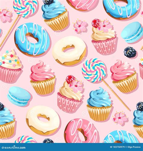 Vector Seamless Pattern With Cupcakes And Donuts Stock Vector