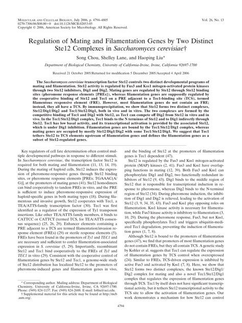 PDF Regulation Of Mating And Filamentation Genes By Two Distinct