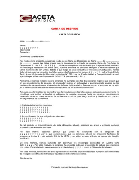 Modelo De Carta De Despido Laboral Injustificado O Soalan Kulturaupice