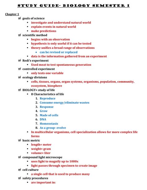 Study Guide Biology Semester