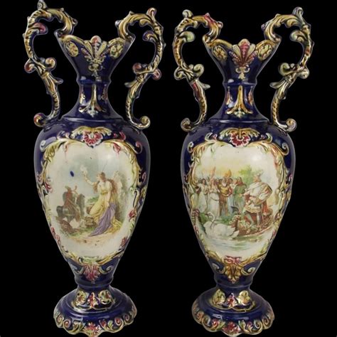 Pair Of Late Victorian Rococo Style European Vases Sally Antiques