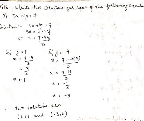 Write Two Solutions For The Following Equations 3x 4y 7