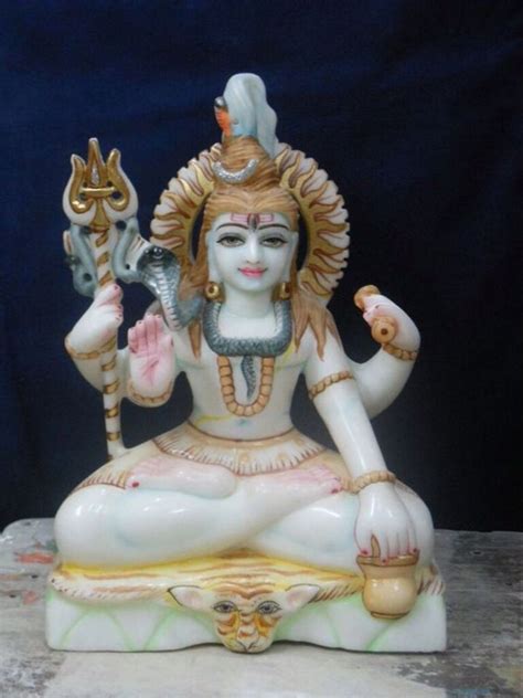 Painted Hindu White Marble Shiva Statue For Worship Size 10 Inch At