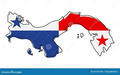 Stylized Outline Map Of Panama With National Flag Icon Flag Color Map